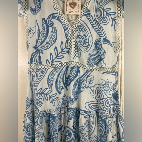 Z&L EUROPE Tassel Tie Armhole Lace Trimmed Tiered Mini Dress Tucan Print XL blue - Picture 5 of 8